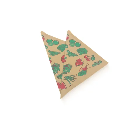 Braune Papierspitztüten 1,5 kg mit Obst- und Gemüse-Aufdruck, ideal für Wochenmarkt und Verkauf.