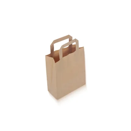 Weiße Papiertragetasche 18x8x22 cm mit Flachhenkel, ideal für Bäckereien und den kleinen Einzelhandel.