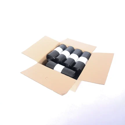 Zugbandsack schwarz 60l LDPE-Recycling Typ 70 EXTRA STARK – 25 Stk/Rolle | 10 Rollen